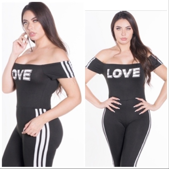 Off the shoulder black bodycon striped jumpsuit - Picture 4 of 9